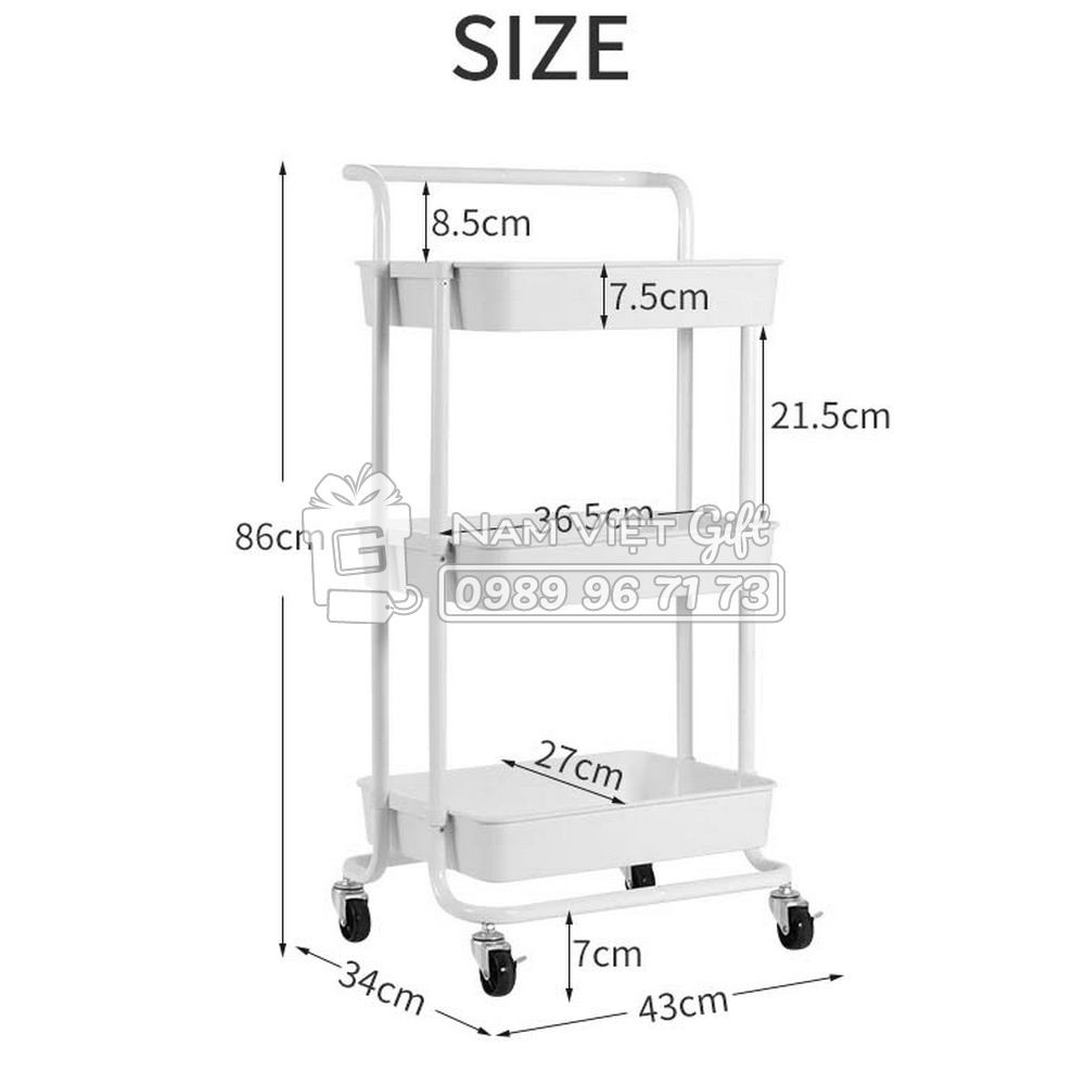 Xe Đẩy Kệ Đa Năng Lắp Ráp Kệ Để Đồ Di Động Có Bánh Xe và Tay Đẩy