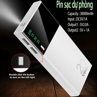 Sạc dự phòng 30000 mAh 2 cổng USB Sạc nhanh,màu trắng nhỏ gọn tiện lợi Tích Hợp Sạc Nhanh Fast Charge