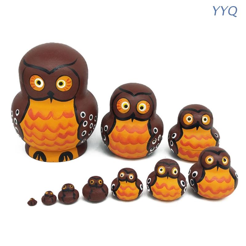Bộ 10 Búp Bê Nga Matryoshka Hình Chim Cú Bằng Gỗ Dễ Thương Làm Quà Tặng Cho Bé