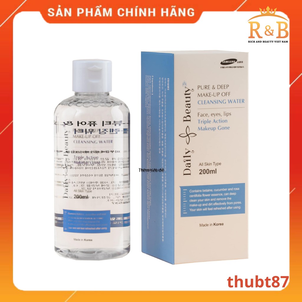 Combo 7 hộp nước tẩy trang Daily Beauty Pure & Deep Make-up Off Cleansing Water Hàn Quốc do R&B Việt Nam phân phối