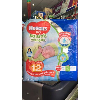 Miếng lót sơ sinh Huggies NB2 60 miếng tặng 12 miếng tã dán và tã quần size S (2GOI)