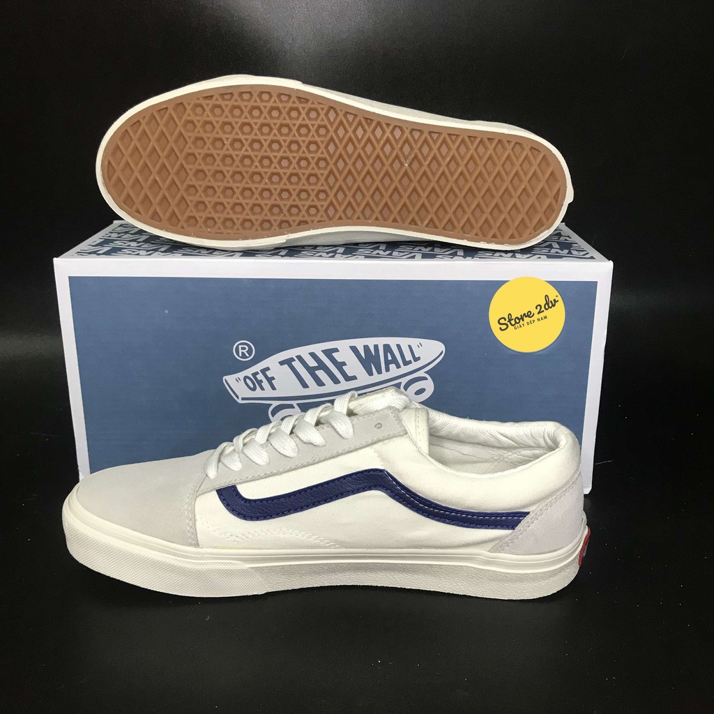 [Tặng Kèm Hộp + Vớ Xinh] Giày Sneakers Vans Trắng Xám Sọc Xanh Dương Da Lộn R11 Giày Vans Style 36 Siêu Đẹp | BigBuy360 - bigbuy360.vn