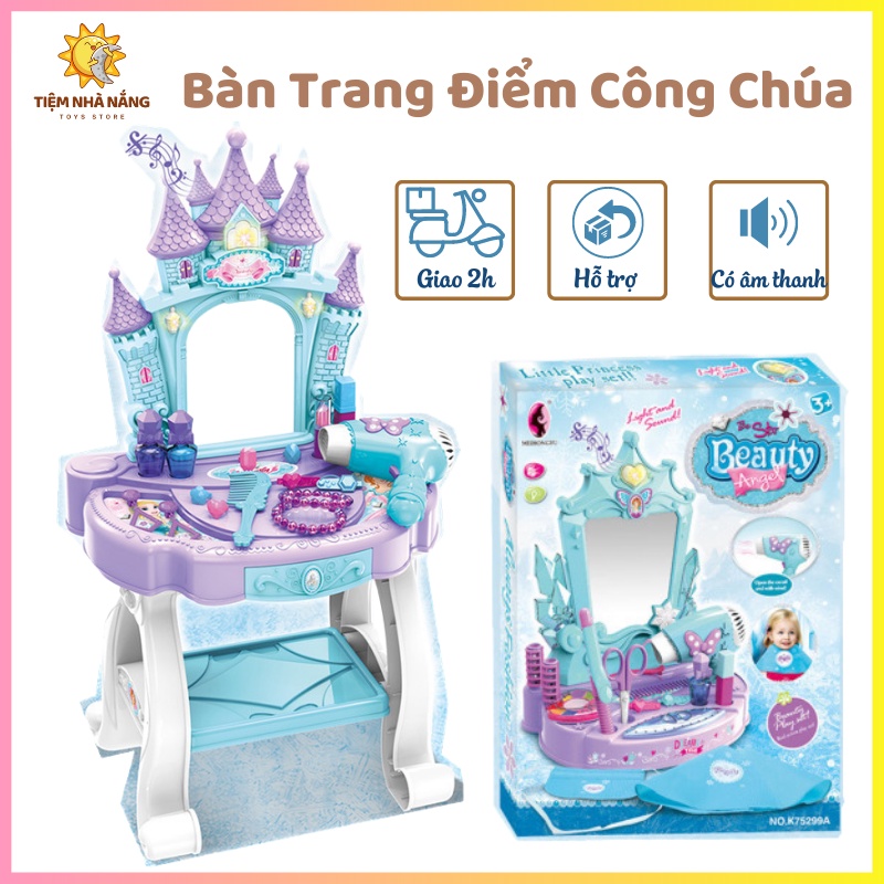 Bộ đồ chơi bàn trang điểm Elsa cỡ lớn hình lâu đài hiệu ứng âm thanh cho bé -  Tiệm Nhà Nắng