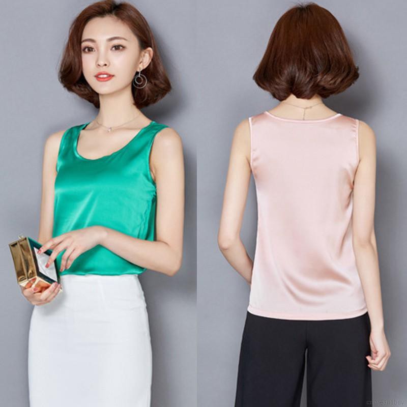 Áo Lụa Không Tay Màu Trơn Thời Trang Cho Nữ