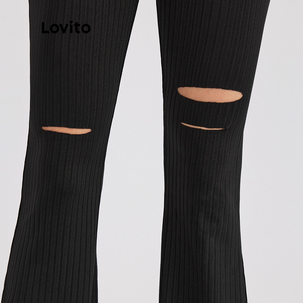 [Hàng có sẵn] Lovito Quần ống suông trơn trơn L30ED063 (Đen)