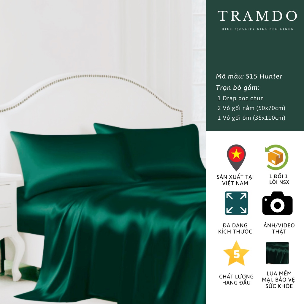 Bộ Chăn Ga Gối Lụa Cao Cấp TRAMDO BEDDING Màu Xanh Lá Cây