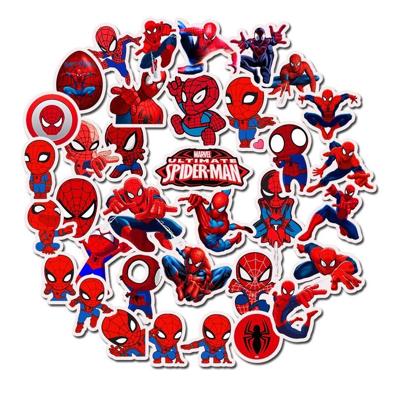 Bộ 200 sticker Spider Man cá tính chống nước dán trang trí vali mũ bảo hiểm xe máy laptop điện thoại