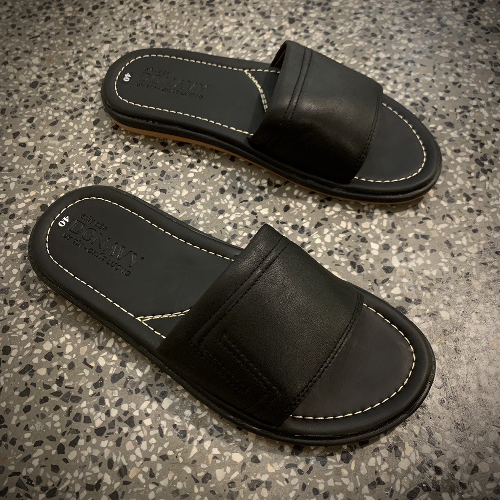 Dép Da Nam Cao Cấp Da Bò Thật 100% Đế Khâu Mặt Đế Lót Da Êm Ái