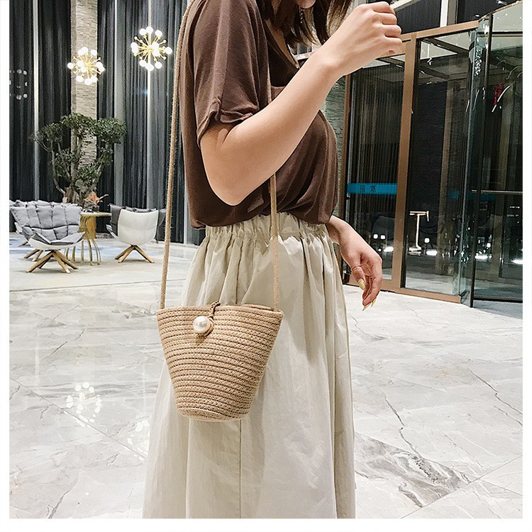 Túi Cói Cotton Đi Biển Phối Hạt Cườm Xinh