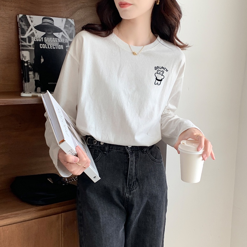 Áo Thun Cotton Dài Tay In Hình Chú Gấu Đáng Yêu 46559