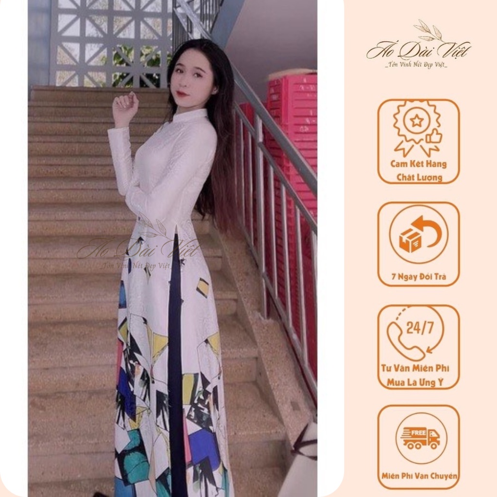 Áo Dài Trắng Thiết Kế Trẻ Trung Hiện Đại, Chất Liệu Lụa Vân Gỗ Cao Cấp, Không Nhăn, Không Xù