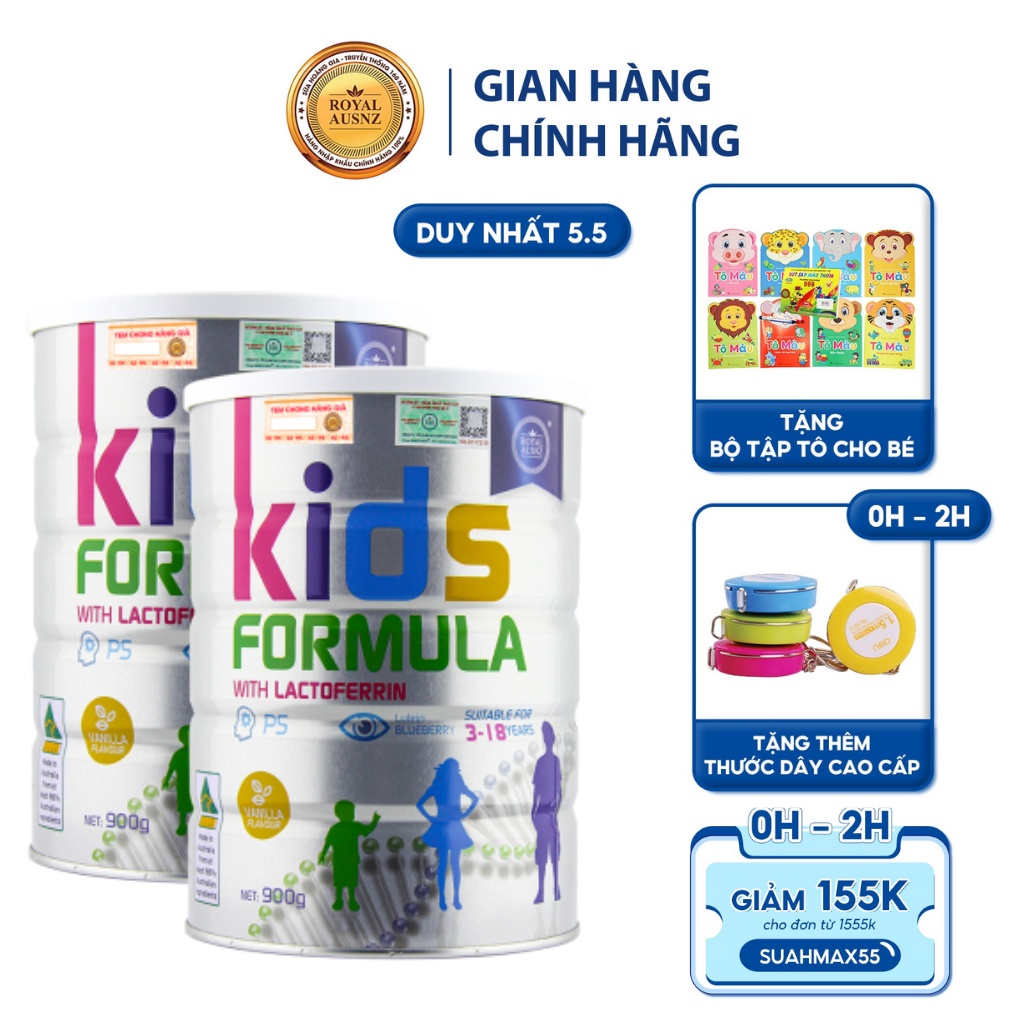 [COMBO 2 Sữa Tặng Quà] Sữa Bột Hoàng Gia Úc Kids Formula Bổ Sung Dưỡng Chất Cho Trẻ ROYAL AUSNZ 900g