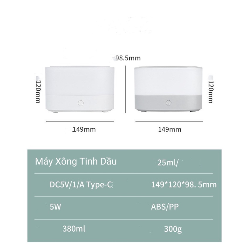 Máy xông tinh dầu Aromatherapy 380ml, máy khuếch tán tinh dầu cấp ẩm cho phòng điều hòa