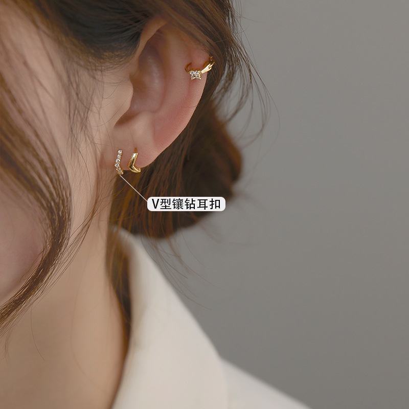 Gold Plated Earrings s925 Inlaid with Luxury Glitter Zircon