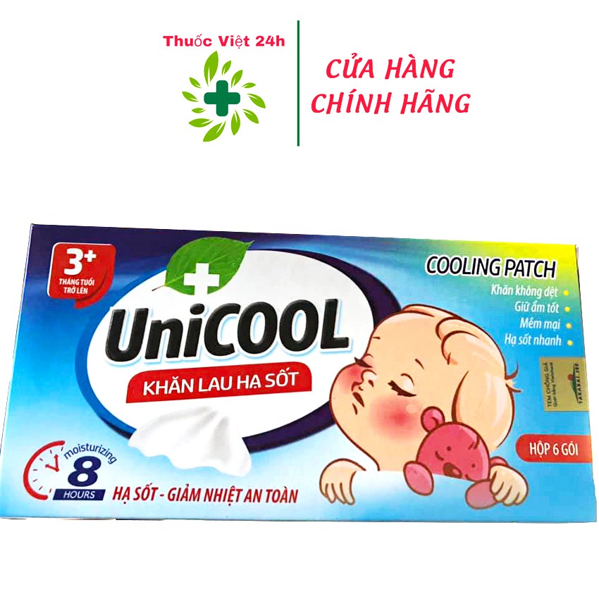 Khăn lau hạ sốt UniCool - dùng cho trẻ em từ 3 tháng tuổi trở lên và người lớn, giúp hạ nhiệt và hạ sốt  - thuocviet24h