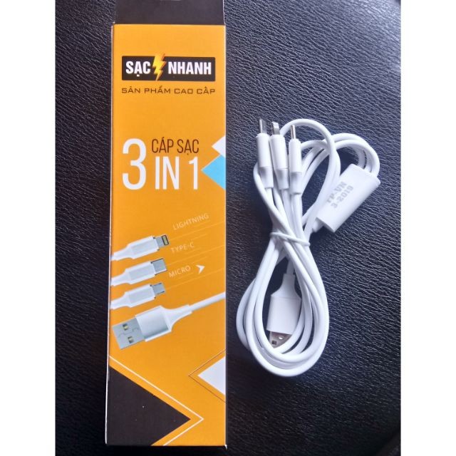 Cáp sạc nhanh 3 trong 1 siêu tiện dụng