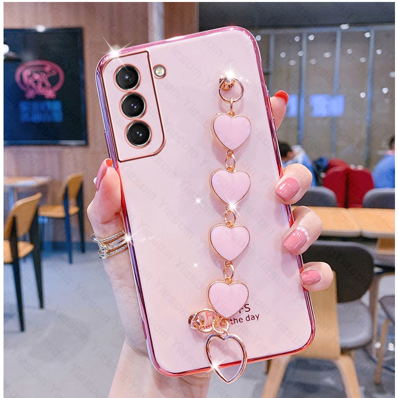Ốp Điện Thoại Silicon Mạ Sang Trọng Có Dây Đeo Cổ Tay Cho Samsung Galaxy S22 S21 S20 Ultra S21 FE S20 Plus S20 +