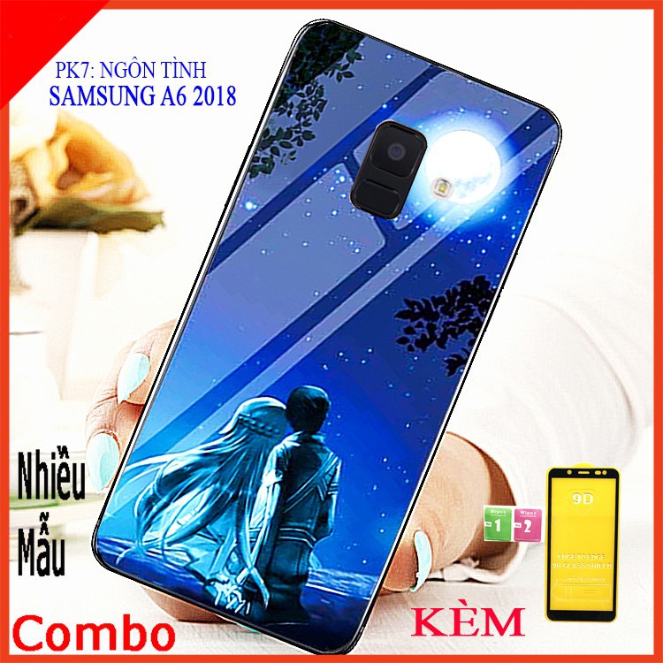 COMBO Ốp Lưng SAMSUNG A6 2018 (ốp samsung a6 2018 kính 3D sang trọng + tặng kèm kính cường lực full màn hình) educase66