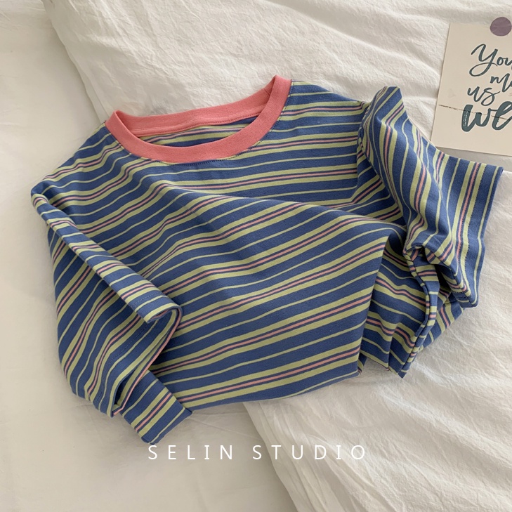 SUXI Áo Thun Ngắn Tay Cổ Tròn Họa Tiết Kẻ Sọc Đơn Giản Thời Trang Mùa Hè Dành Cho Nữ