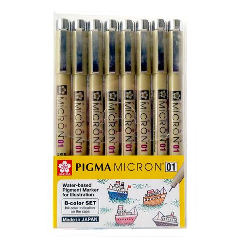 Line màu Micron Sakura đầu 01, 005, 05, Brush BR, dạ kim PN set 8 cây đủ màu có kháng nước bút đi viền nét chuyên nghiệp