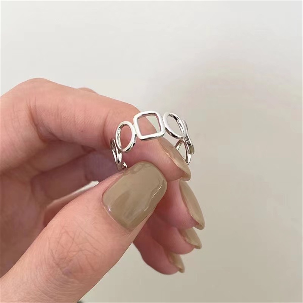 Set 2 Nhẫn Hở Hai Lớp Màu Bạc Tùy Chỉnh Phong Cách Hàn Quốc Cho Nam Và Nữ