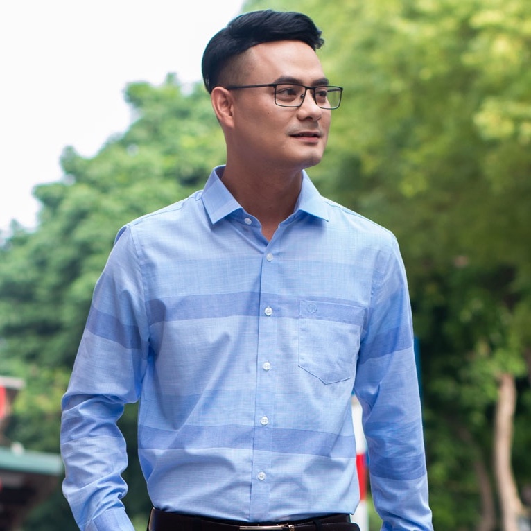 Áo Sơ Mi Nam Công Sở Trung Niên Thương Hiệu Anton Màu Xanh Dương Dài Tay Vải Sợi Tre Họa Tiết Kẻ Caro  - X8566