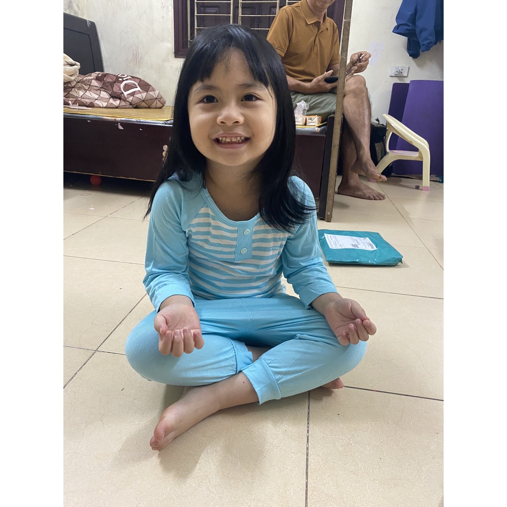Bộ dài tay minkymom thu đông kẻ cho trẻ em bé trai gái đi học đi chơi cực ấm