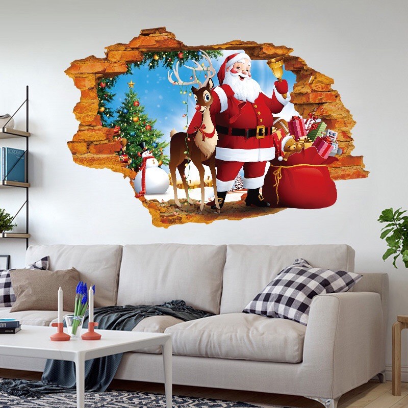 Decal trang trí Noel - Cửa sổ hòn gạch Noel sắc nét vui nhộn