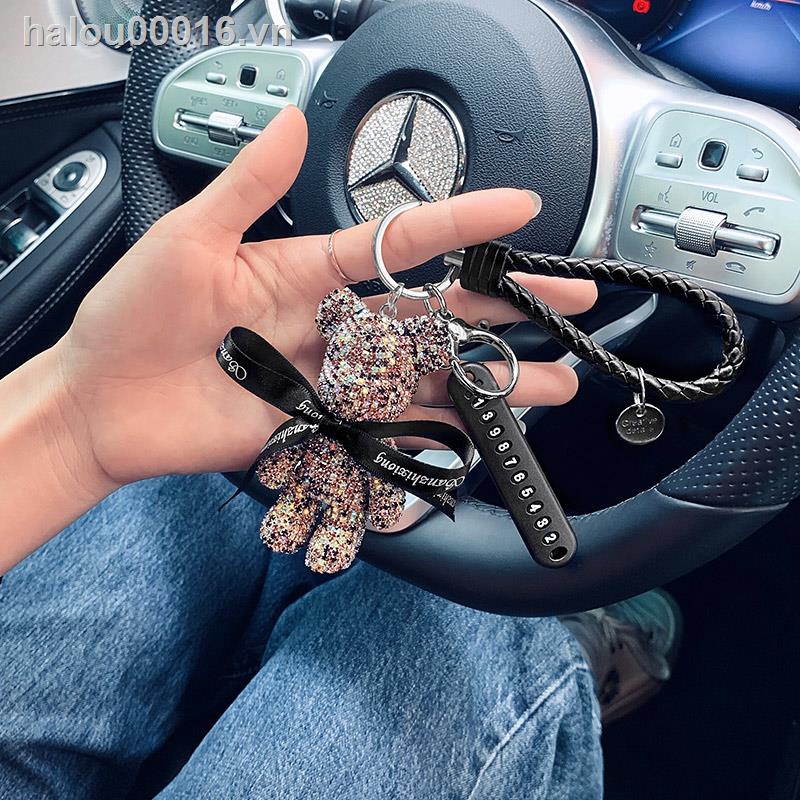 ∏✿Ready stock✿ Car key chain  Diamond bear car keychain anti-lost mobile phone number plate car keychain pendant car key ring chain pendant female