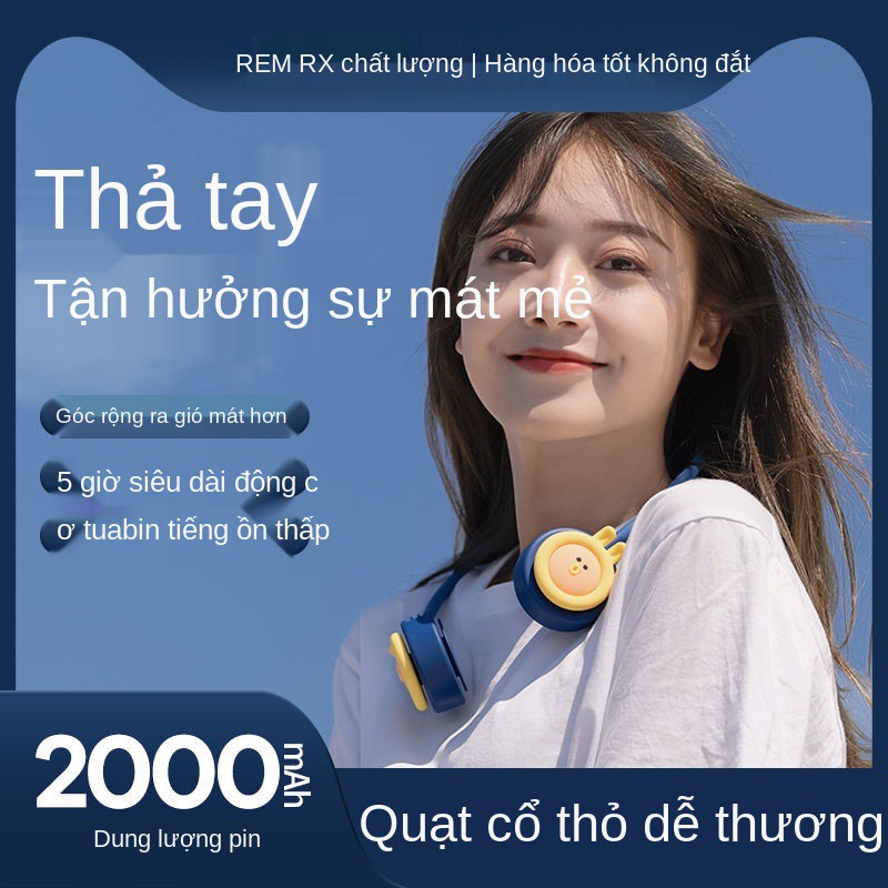 Quạt treo cổ REMAX mini sạc học sinh nhỏ cầm tay lười thể thao