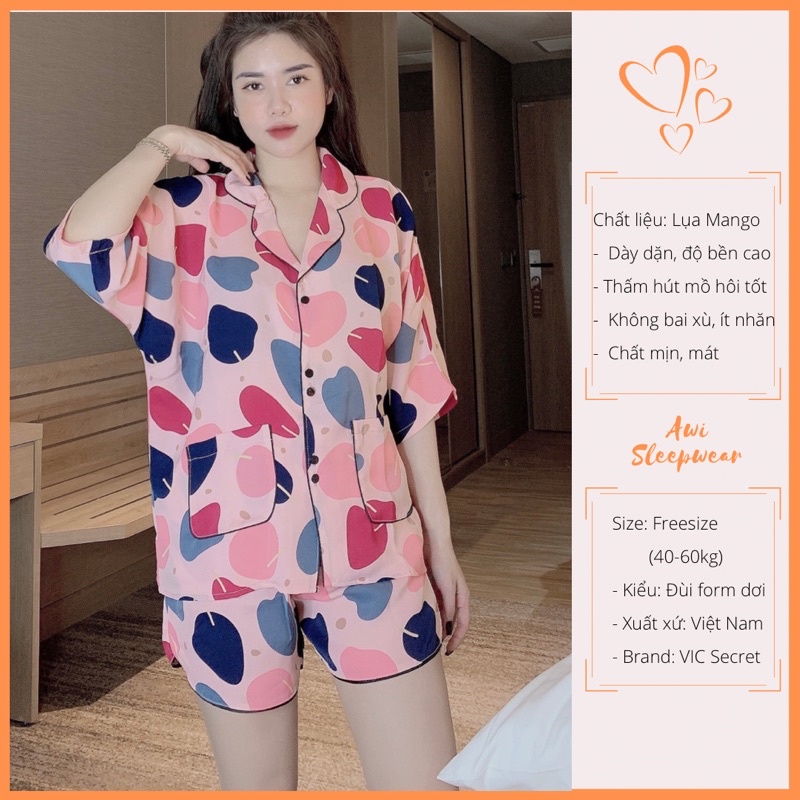 Bộ Pyjama Đùi Form Dơi Chất Lụa Mango Xinh Xắn VIC - Awi Sleepwear Pijama
