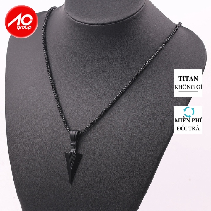 Vòng Cổ Nam Nữ Dây Chuyền Cuban Basic Mặt Mũi Tên Màu Đen Phong Cách HipHop Thời Trang Chất Liệu Titan