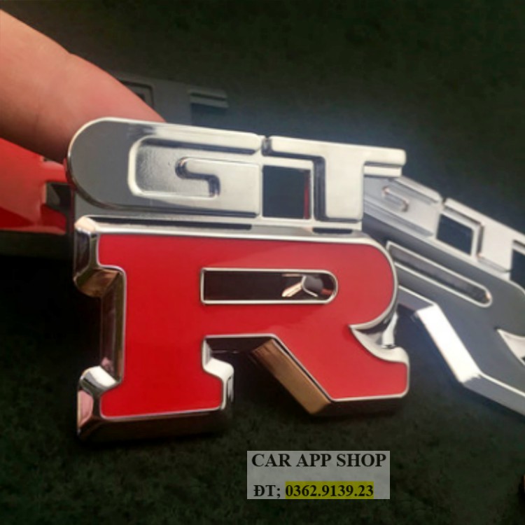 Logo gắn ô tô chữ GT-R xe thể thao Nissan chất liệu hợp kim in nổi 3D