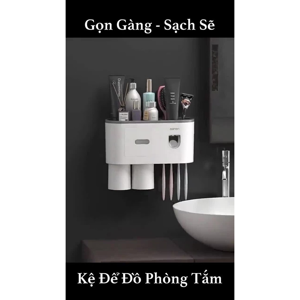 [Mã LIFEXANH03 giảm 10% đơn 500K] Kệ Để Đồ Phòng Tắm, Bộ Nhả Kem Đánh Răng Tự Động Oenon 2 Cốc - Tặng Kèm miếng dán