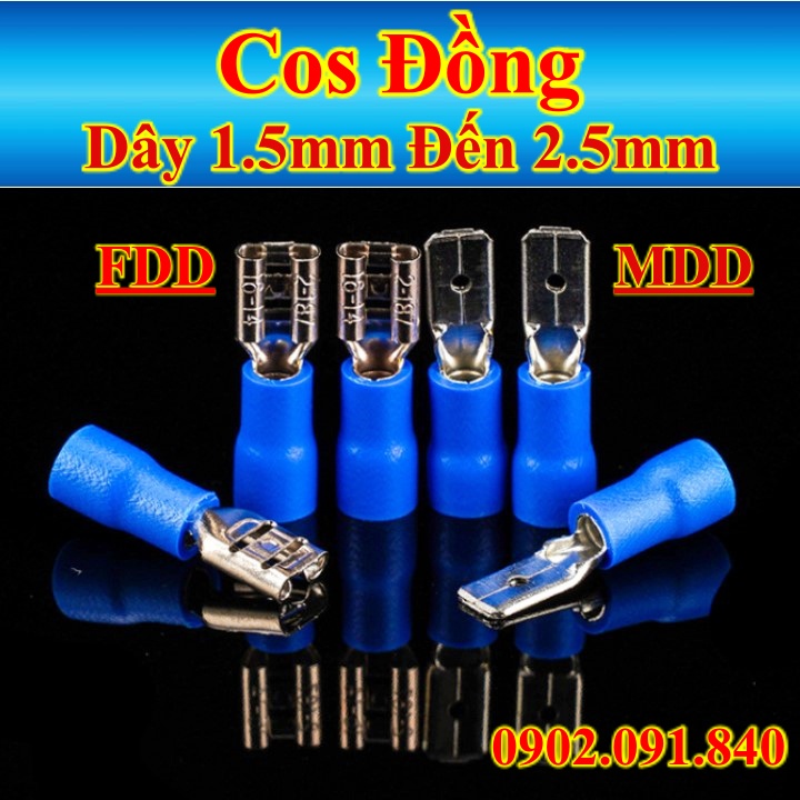 Đầu cos ghim đực hoặc cái FDD MDD 2-250, cốt âm dương bấm dây điện, cosse cót đồng cắm bình nóng lạnh, ăc quy