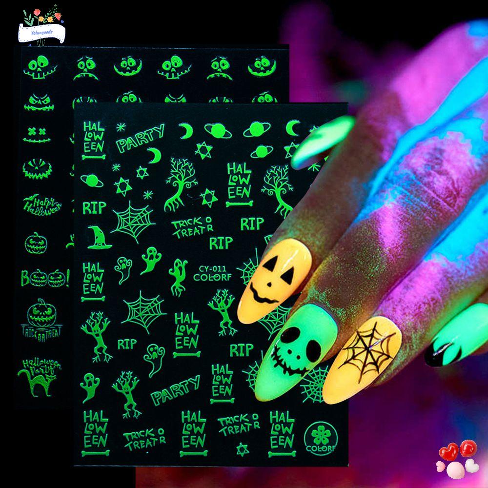 ☆YOLA☆ DIY Slider Decals 3D Spider Web Halloween Nail Stickers Ghost Nail Decor Luminous Party Design Flame Glowing in Dark