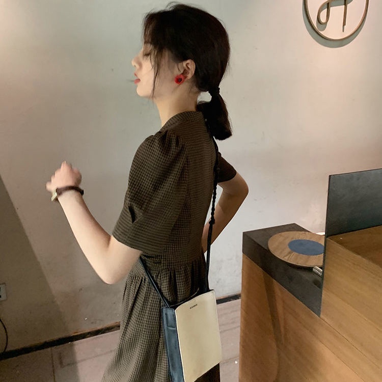 Đầm Tay Phồng Cổ Chữ V Thiết Kế Xếp Ly Phong Cách Retro Pháp Thời Trang Mùa Hè Cho Nữ