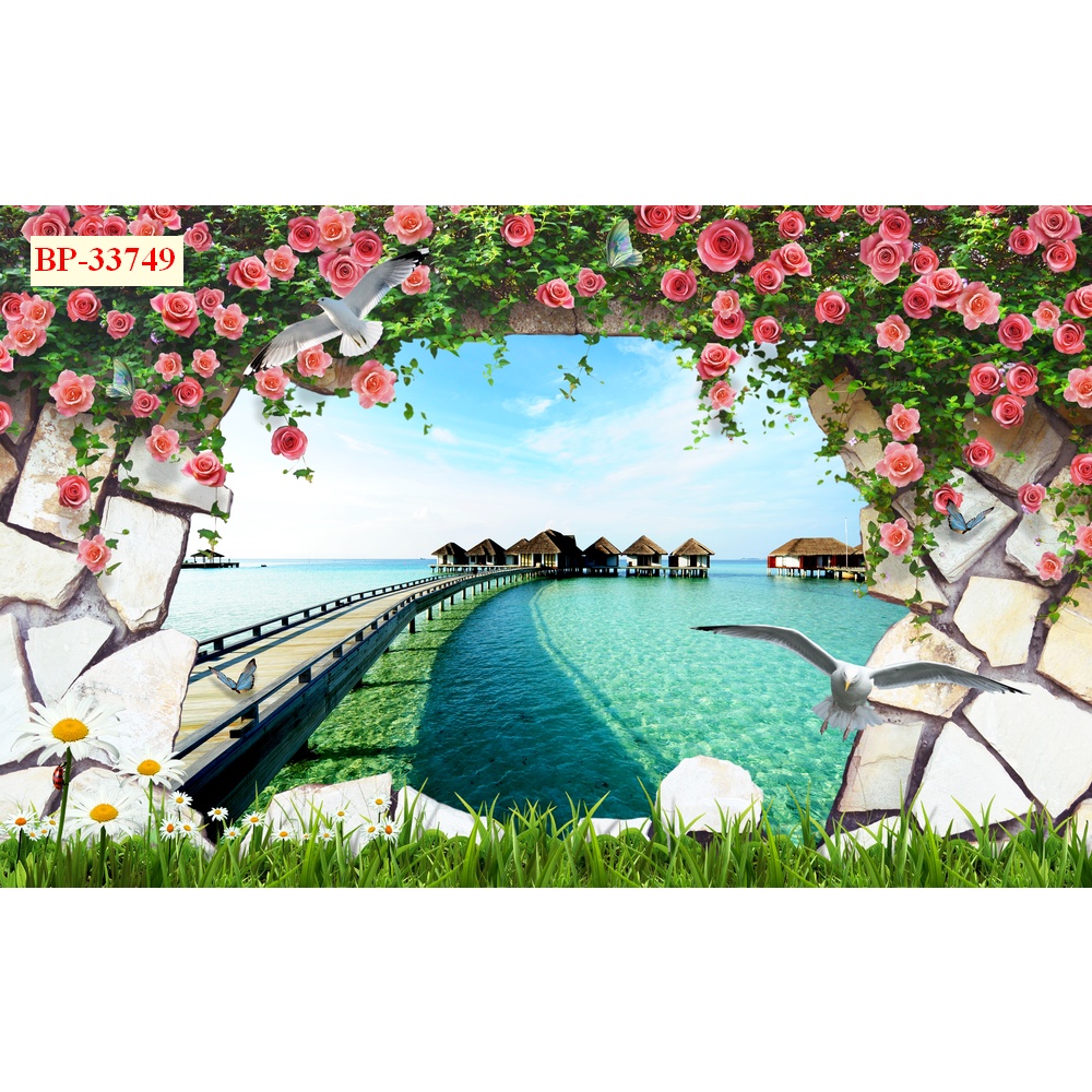 Tranh dán tường cửa sổ phong cảnh tưới mới