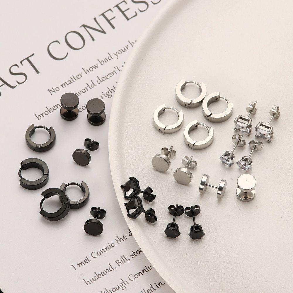 NIUYOU Bộ Khuyên Xỏ Sụn Tai Bằng Thép Không Gỉ Màu Đen Phong Cách Gothic
