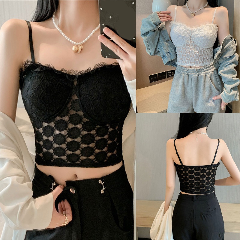 Brroa Áo Ống Crop Top Hai Dây Phối Ren Có Đệm Mút Gợi Cảm Cho Nữ