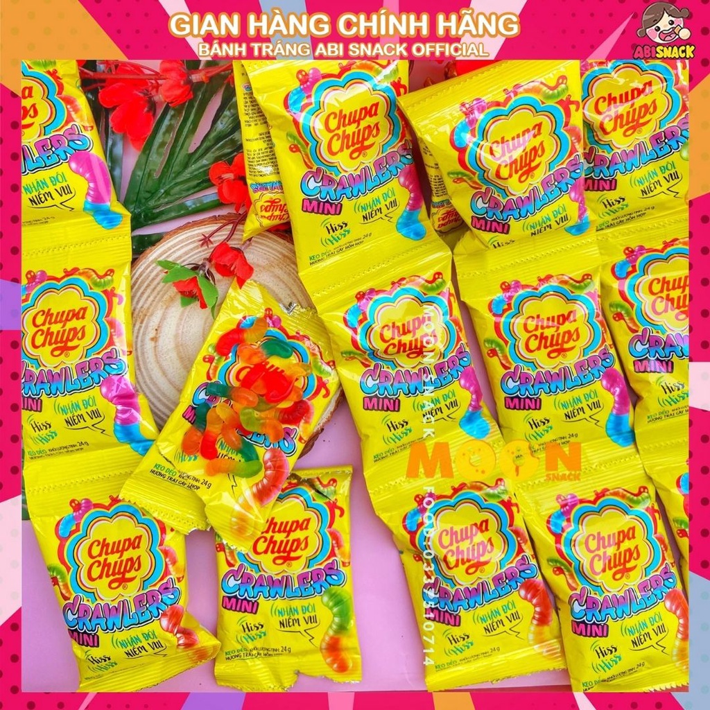 Kẹo Dẻo CrawLers Mini Chupachup Hiss Hiss những chú sâu nhỏ nhiều màu sắc hương vị trái cây gói 24g