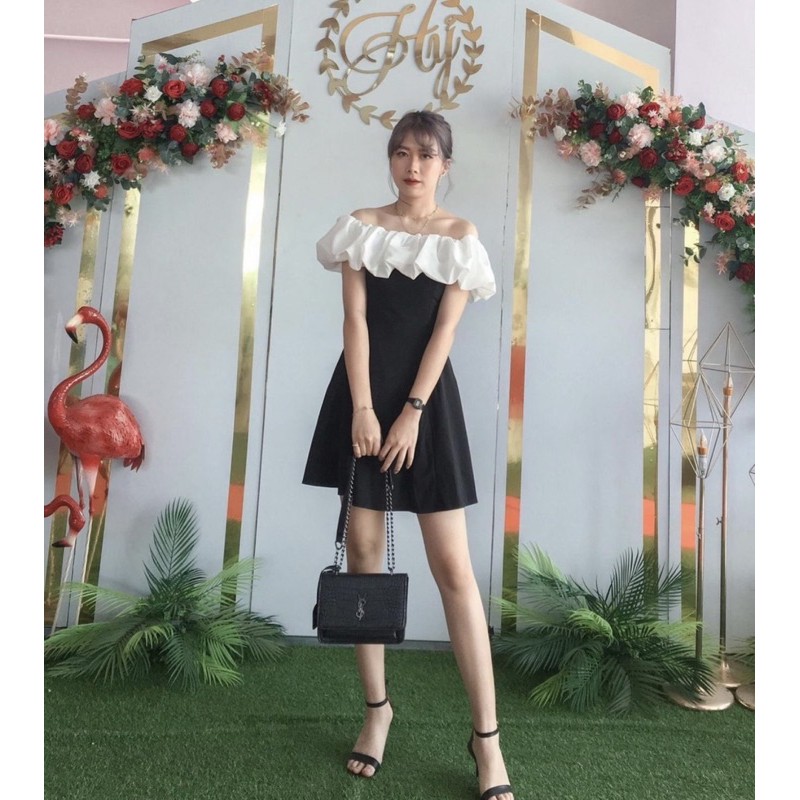 RINGELY DRESS - ĐẦM ĐEN PHỐI BÈO TRẮNG CÓ MÚT | BigBuy360 - bigbuy360.vn