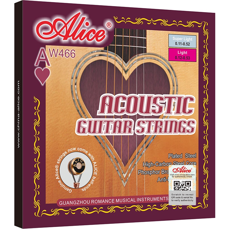 Bộ dây đàn Guitar Acoustic/ Acoustic Guitar String Set Alice AW466 - Plated Steel Plain String, Phosphor Bronze Winding