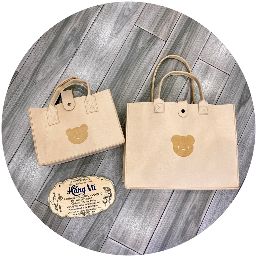 Túi nỉ gấu đeo vai cho nữ vừa A4, có 2 sz 30cm và 40cm
