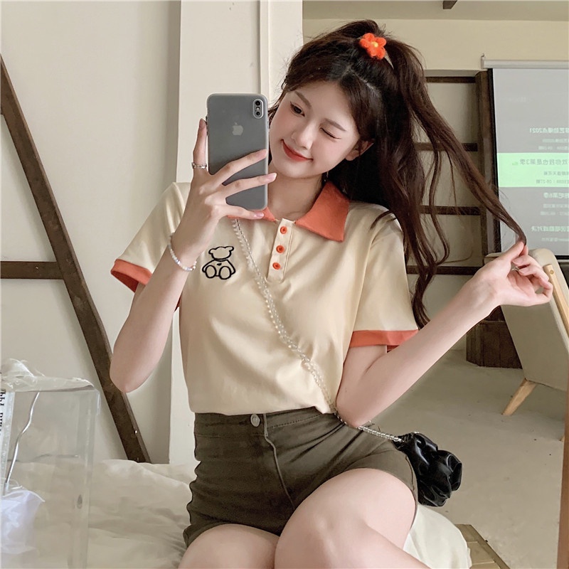 Áo kiểu SUXI cổ polo họa tiết đơn giản thời trang mùa hè dành cho nữ