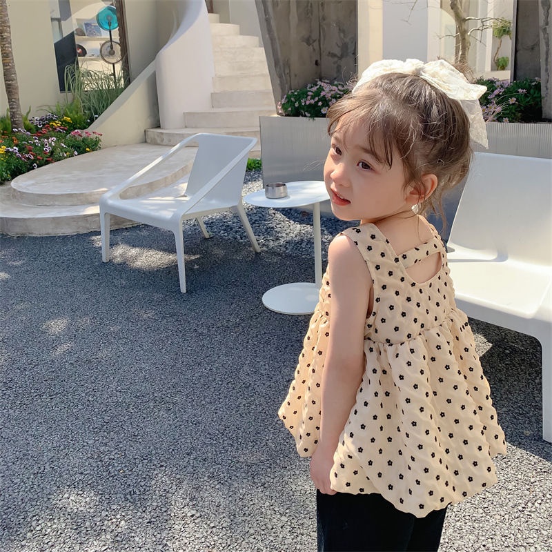 Áo Chiffon Không Tay Hở Lưng Họa Tiết Chấm Bi Thời Trang Mùa Hè Hàn Quốc Mới Cho Bé Gái