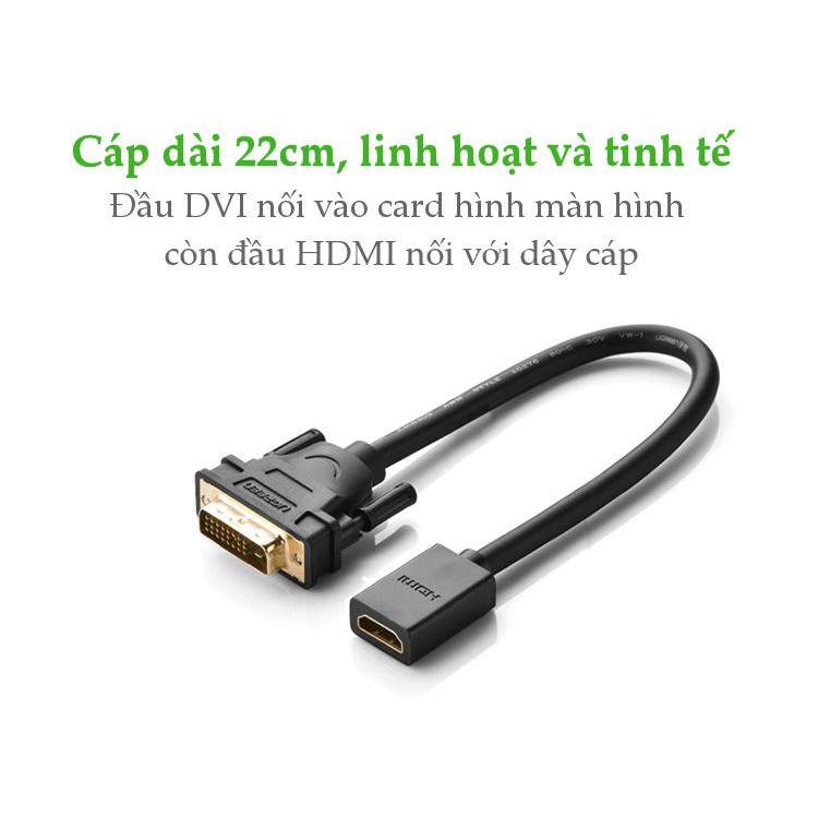 Đầu chuyển đổi DVI-D (24+1) đực sang HDMI cái dài 20CM UGREEN 20118 (màu đen)