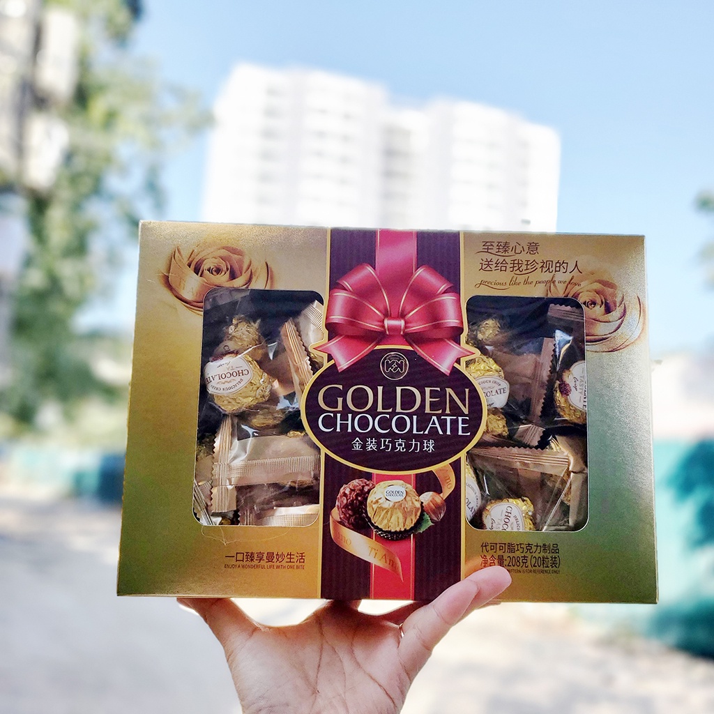 Socola hộp vàng Hong Kong chocolate golden hộp 208g - bánh kẹo tết - Ăn vặt cô nương béo