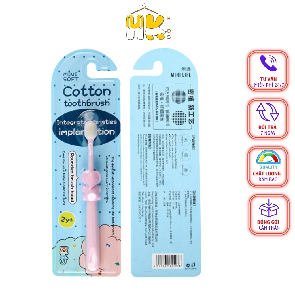 Bàn chải đánh răng cho bé từ 2 - 10 tuổi, sợi lông cotton siêu mềm mịn không làm tổn thương răng và nướu, hình thù kute