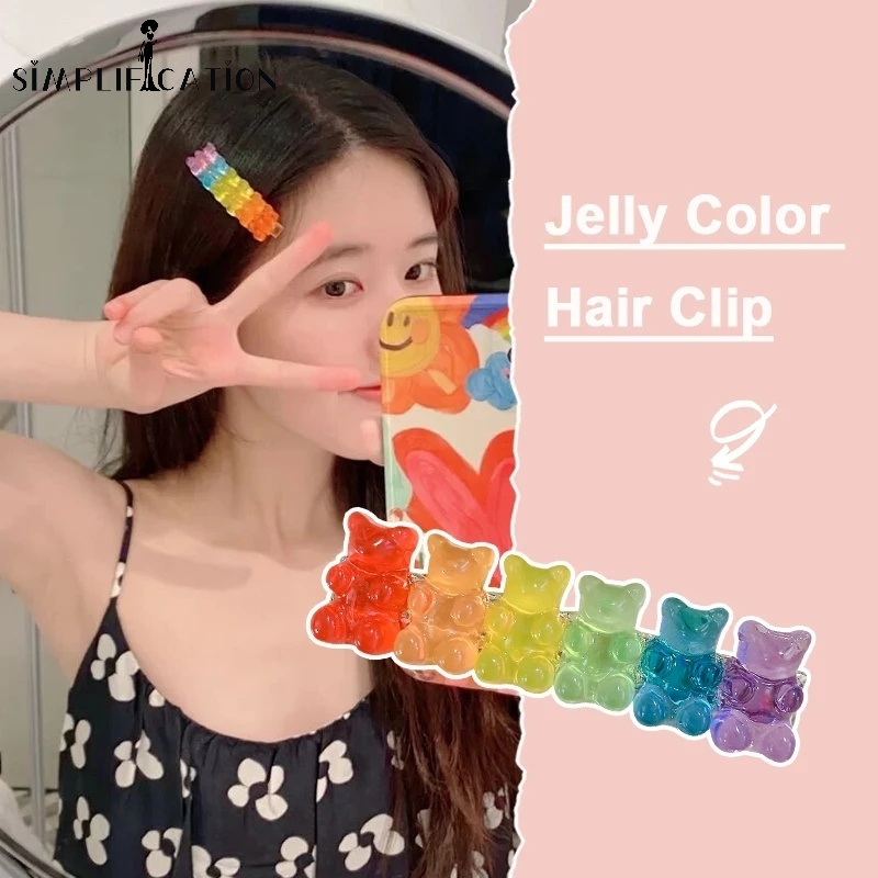Kẹp Tóc Hình Gấu Hoạt Hình Bằng Nhựa Resin Màu Kẹo Trong Suốt Phong Cách Hàn Quốc